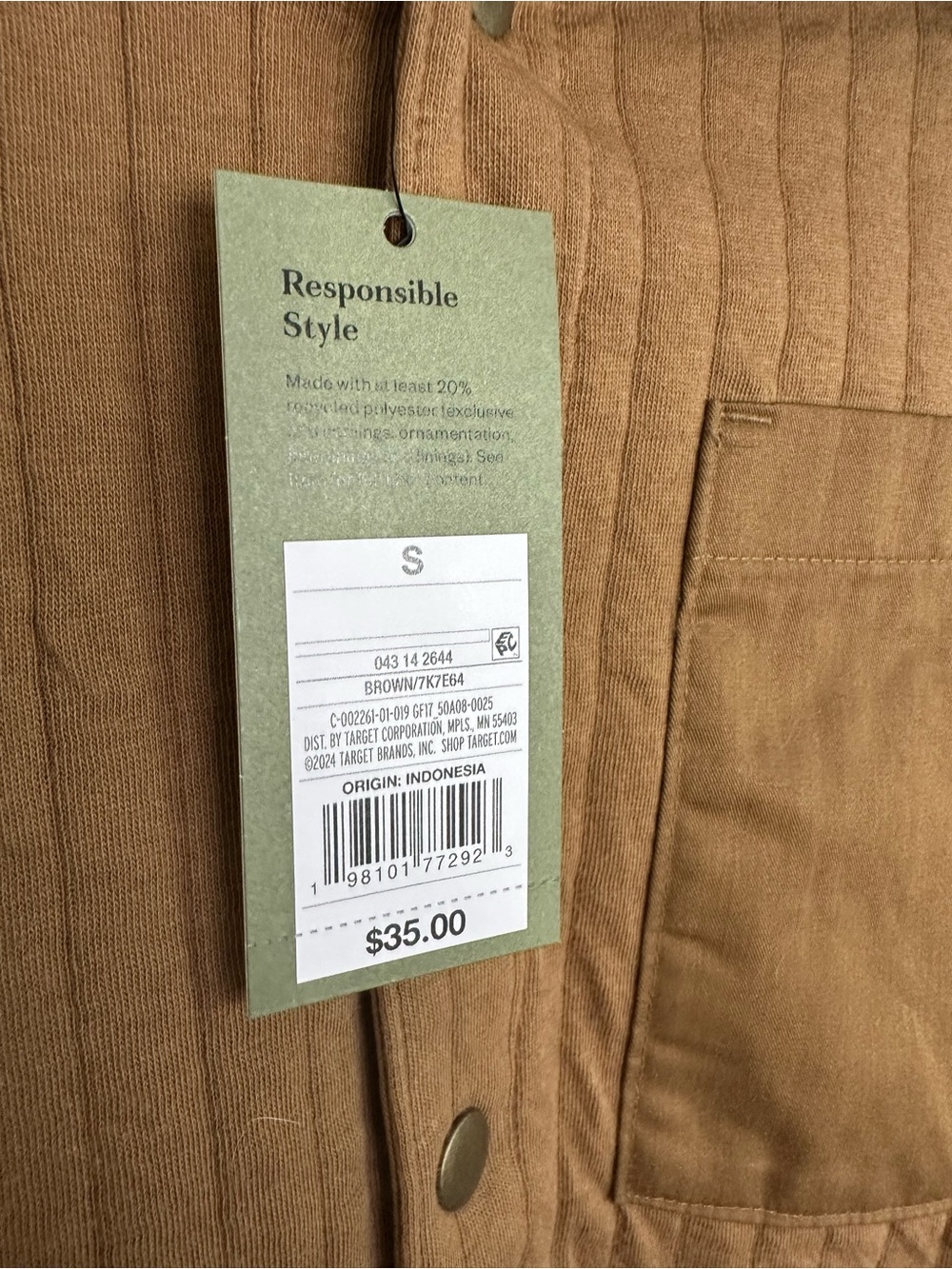 Goodfellow & Co Brown Ribbed Shacket Jacket NWT Snap Front Small - Picture 7 of 7